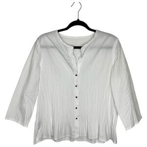 Babette Women's Blouse Small White Crinkle Boxy Button Up Sunburst Pleats Artsy